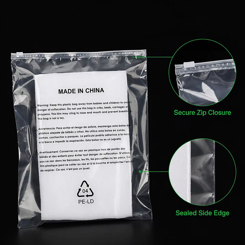 Custom Logo Zip Plastic Bags Clear Transparent Frosted Zipper Poly Bag With Zipper Lock for Clothing