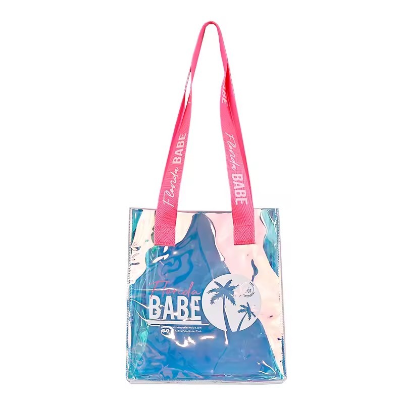 Luxury PVC Hologram Gift Bags Custom printing PVC Laser Portable Holographic vinyl Tote Shopping Bag